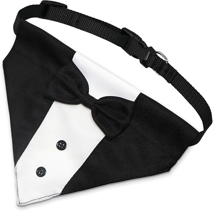 GOYOSWA Dog Tuxedo Suit Wedding Bandana Collar with Bow Tie, Adjustable Formal Dog Tux, Engagement Birthday Tuxedo for Small Medium Large Dogs Pets (Small: Neck 12.5”-21”) (Pack of 3)