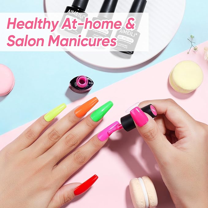 AIMEILI Neon Gel Nail Polish Set 12pcs, Hema Free, Cruelty Free, Vegan, Soak Off U V LED Nail Art Manicure Salon DIY for Women - Kit 35