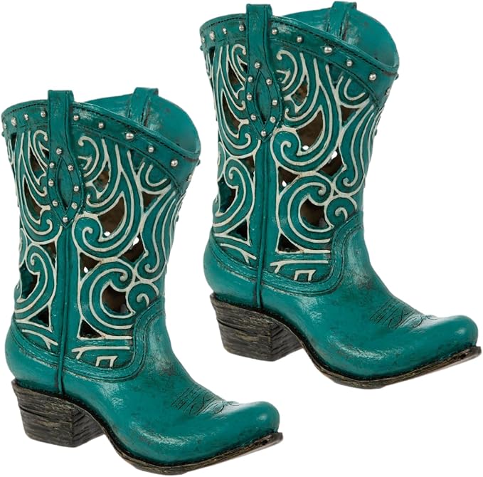 Hobby Lobby Boot Vase, Turquoise, 6.81" H x 6.25" W x 3.31" D Set of 2 | Centerpiece Weddings Baby Shower Party, Home Office Decor, Faux Floral Vase