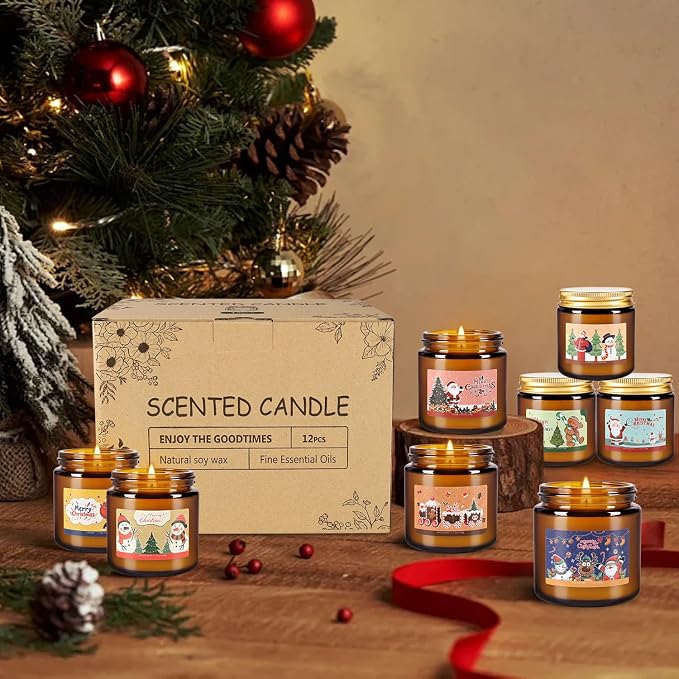 24 Pack Christmas Scented Candle Gift Set, Jar Candle Set (3.5 oz) | Premium Natural Soy Wax Candle,Clean-Burning & Long-Lasting,The Ultimate Christmas Gift & Holiday Decor