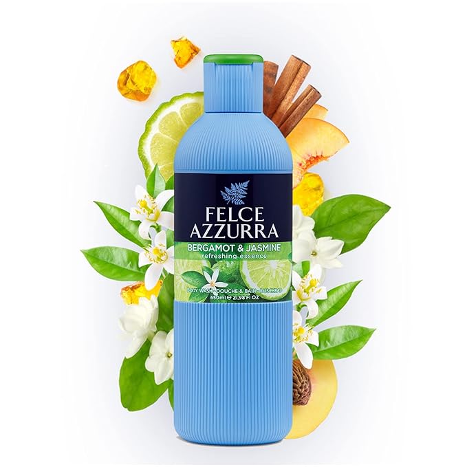 Felce Azzurra Bergamot And Jasmine - Refreshing Essence Body Wash - Enriched By Hints Of Amber And Cinnamon - Intense And Regenerating Fragrance - Naturally Moisturizes For Comfortable Skin - 1.69 Oz