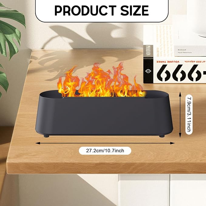 Fireplace Flame Diffuser, Aromatherapy Essential Oil Diffuser, 80ml Cool Mist Ultrasonic Humidifier for Bedroom,Office,Home,Yoga, Timer & Auto Shut-Off, 7 Colorful Night Light
