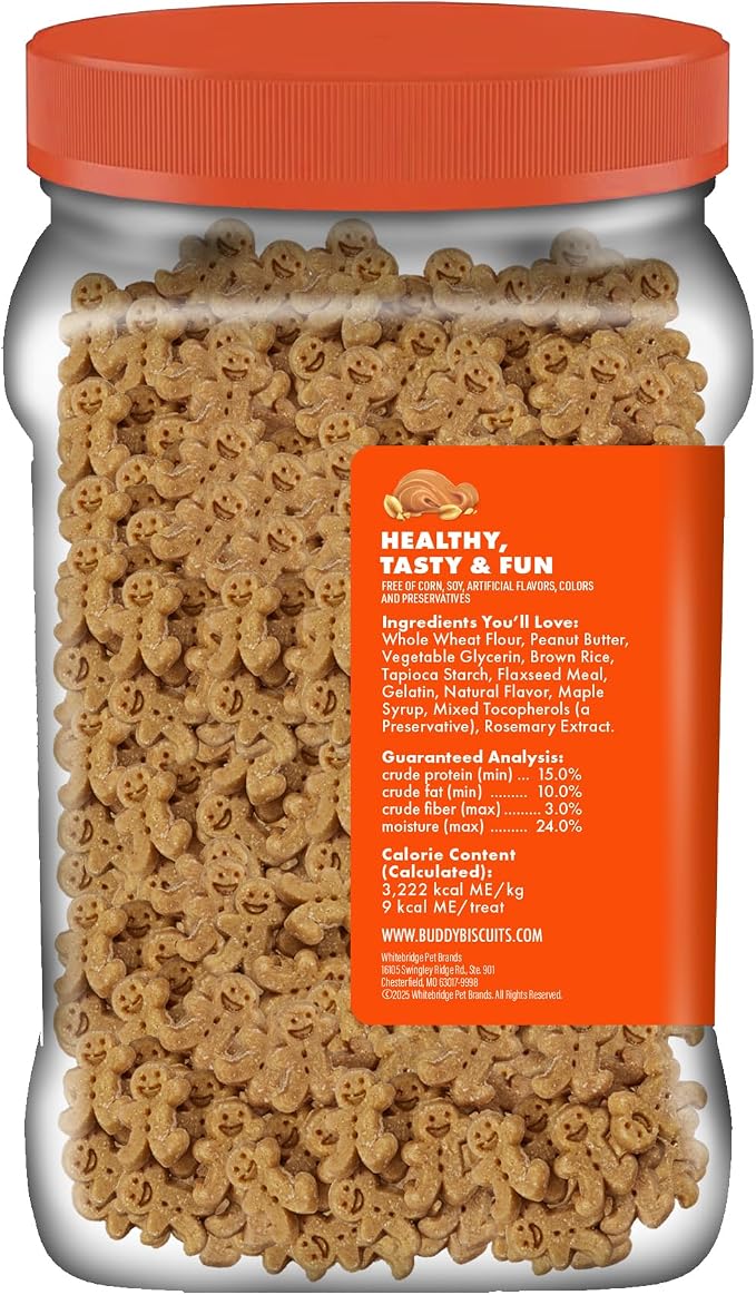 Buddy Softies Soft & Chewy Dog Treats Peanut Butter 20 oz. Jar | All Life Stages, Gingerkid Shape, Minimally Processed, Free of Corn, Soy, Artificial Flavors, Colors and Preservatives