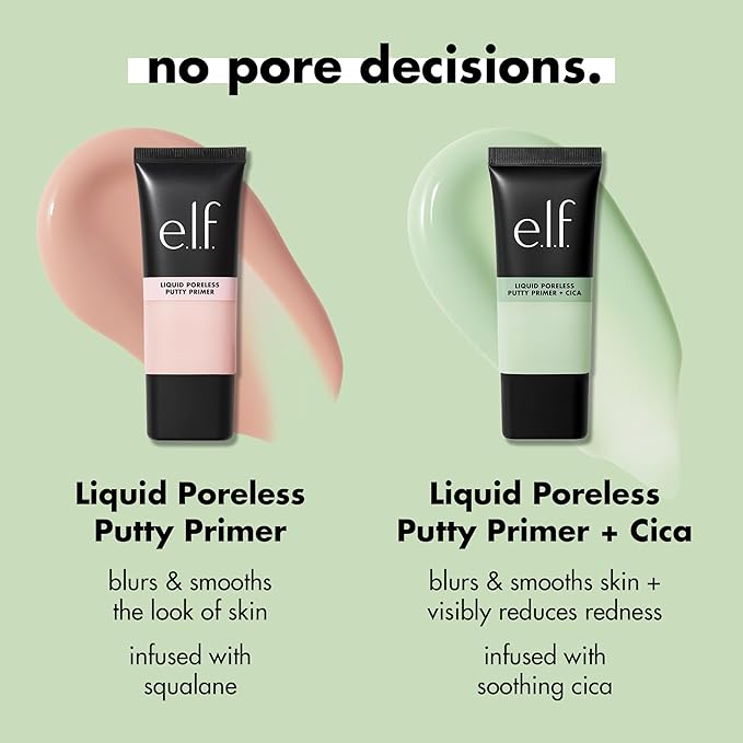 e.l.f. Liquid Poreless Putty Primer + Cica, Face Primer For Gripping Makeup, Visibly Reducing Redness & Soothing Skin, Vegan & Cruelty-Free