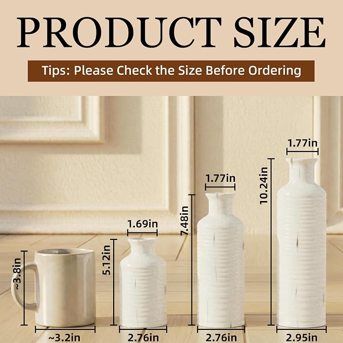Firehold Crackle Glaze Ceramic Vase Set of 3, Decorative Flower Vases | Rustic Farmhouse & Boho Home Decor for Tables, Shelves & Mantels, Waterproof for Fresh & Dried Florals