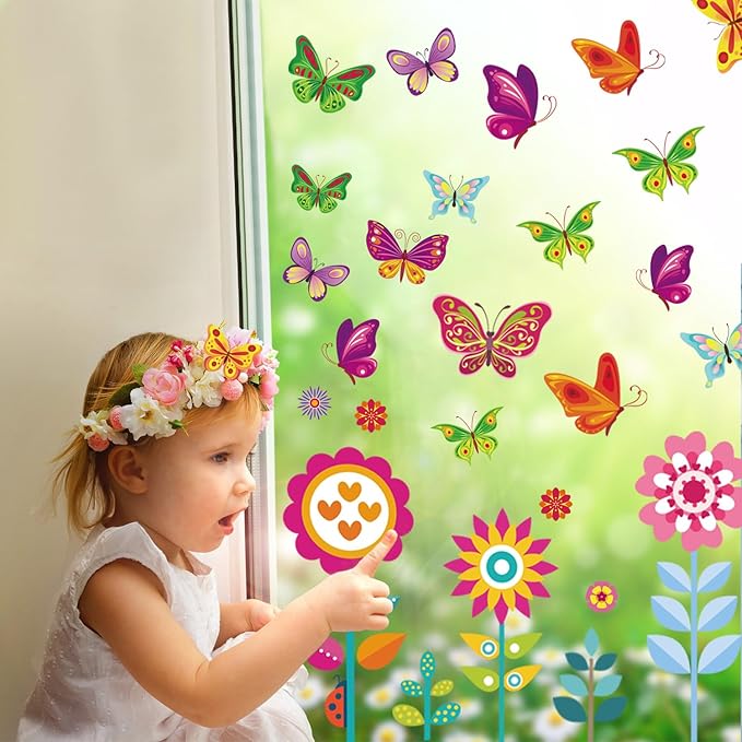 107PCS Spring, Summer & Fall/ Winter Window Clings - Spring Flowers, Butterfly & Others - Decals Sticker Set