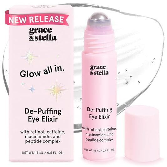 grace & stella Under Eye Brightener Roller - Airplane Travel Essentials - Travel Size Toiletries - Retinol & Caffeine Eye Serum for Puffiness, Dark Circles, Wrinkles - Vegan Skincare (15ml / 0.51floz)