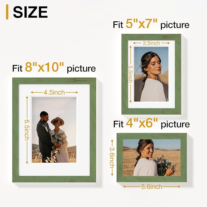 Vittanly 15 Pack Picture Frames Collage Wall Decor, Wall/Tabletop Display | Rustic Green, Multi-Size Gallery Wall Frame Set: 3pcs 8x10, 6pcs 5x7, 6pcs 4x6. Picture Frame Set for Family