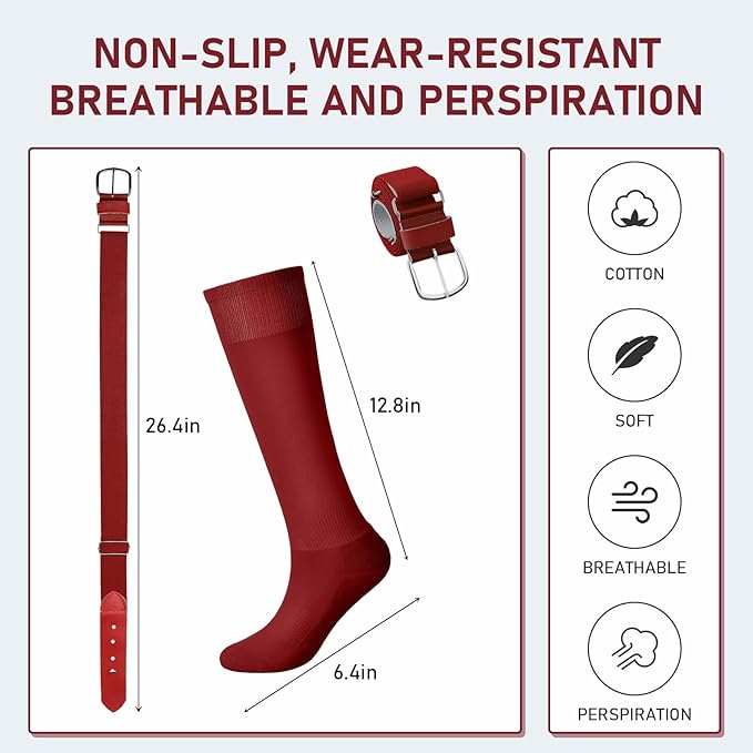 Zhanmai Baseball Belt and Socks Combo Adjustable Softball Socks and Elastic Waist Belt for Youth Boys Girls, Adult