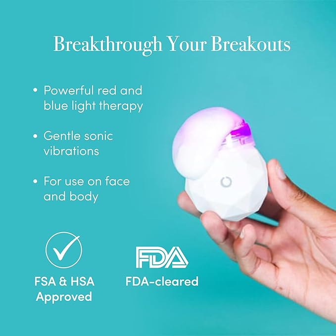 reVive Light Therapy Soniqué Mini Acne Cleanser, Battery-Operated Sonic Face Cleanser Brush with Blue & Red Light Therapy, Medical-Grade Acne Device for Face & Body, Water-Resistant, FSA HSA Eligible