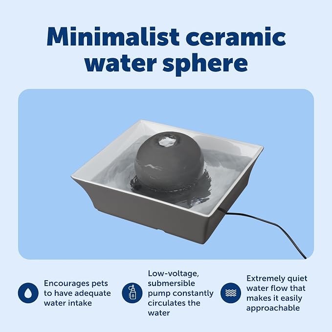 PetSafe Drinkwell Ceramic Pet Water Fountain, Cats & Dogs, Quiet, 70 oz | Encourages Pets to Drink More, Replaceable Carbon Filter, Whisper-Quiet Submersible Pump, Dishwasher Safe