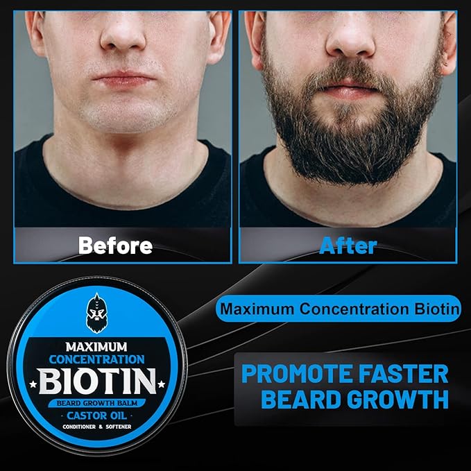 Beard Balm, Maximum Concentration Biotin, with Castor Oil and Argan & Jojoba Oils, Promotes Beard Growth, Styles, Strengthens & Softens Beards & Mustaches, 2 Ounce，Cedar