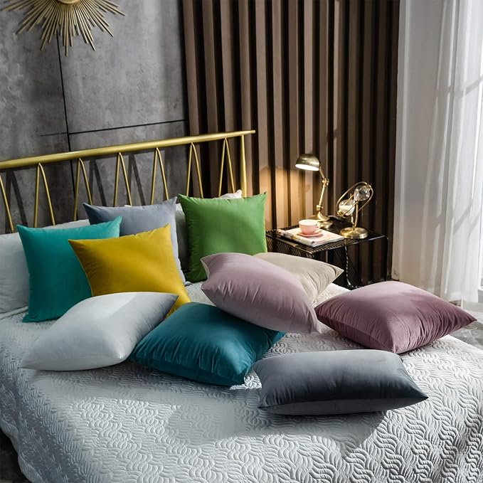 24x24 Velvet Throw Pillow Covers Set of 2 for Couch Sofa Bed,Teal Green | JUSPURBET Decorative Pillow Covers with Invisible Zipper for Modern Living Room Bedroom Home Decor