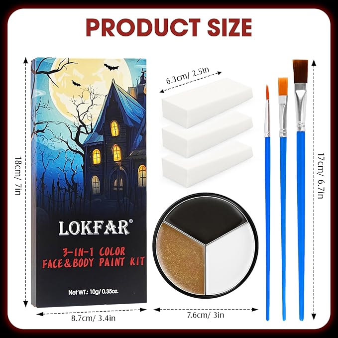 Black White Metallic Brown Face & Body Paint - Blendable Facepaint Foundation with Sponge & Brush for Skin, Professional Halloween Face Make-up Kit for Cat Deer Cheetah Leopard Tiger Lion Costume
