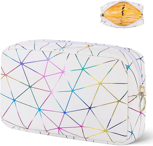 Likesing Period Bag Pouch, Leather Sanitary Napkin Storage Bag for Girls Womens, Portable Sanitary Napkin Period Pad Pouch Bag for Purse, Small Make Up Bags(Colorful White)