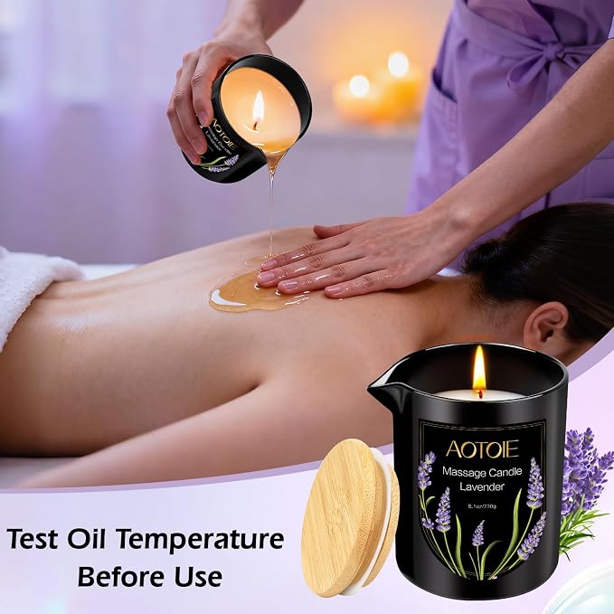 Massage Oil Candle,8.1 oz Low Temp Body Oil Candles for Massage Therapy, Moisturising Luxurious Relaxing Body Safe Soybean Wax Massage Candles for Home SPA (Lavender)