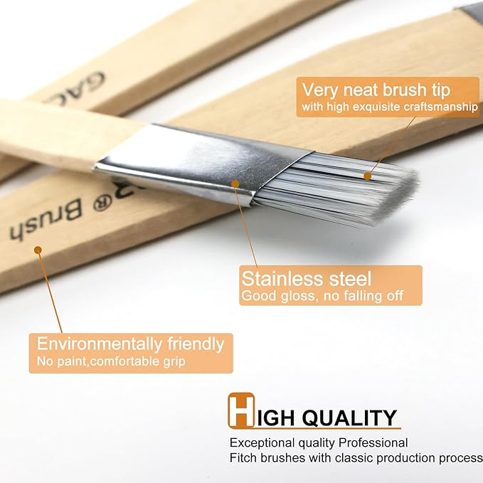 Slant Lining Fitch Paint Brushes,Pack Of 6 Cutting In Paint Brush Angled for Fast Accurate Detail & Control Hobby & Craft 2 Each of 0.5", 0.75", and 1"