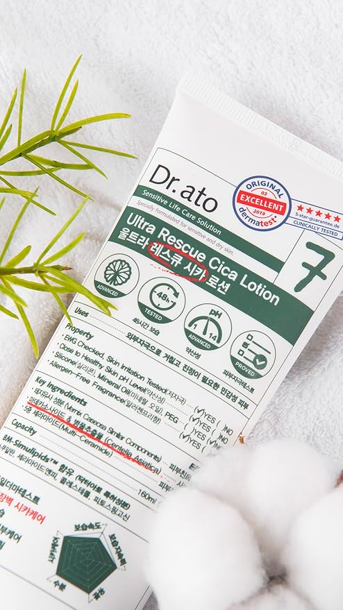 Dr.ato Ultra Rescue Cica Lotion for Body & Face Korean Skincare (5.4 Fl Oz)