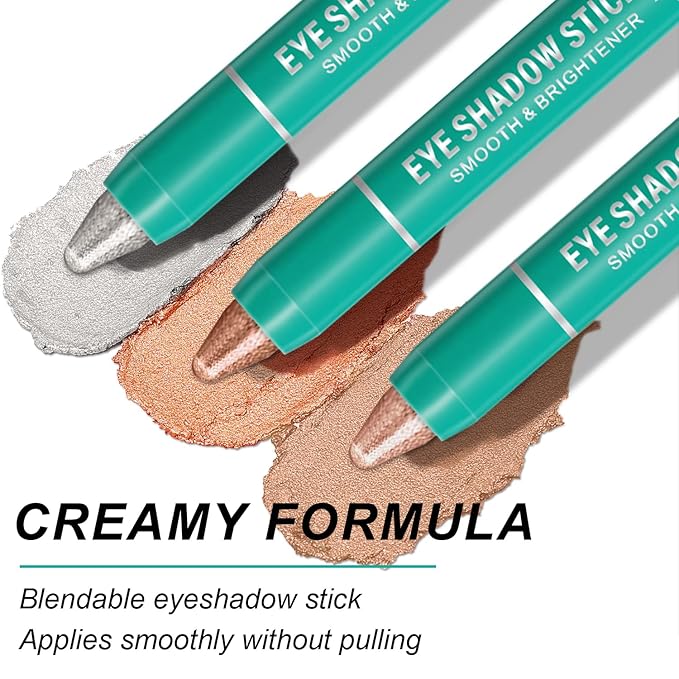 4Pcs Eyeshadow Stick, Cream Eye Shadow Brightener Sticks Set for Eyes, Champagne Pearl Taupe Bronze Cocoa Stone Putty Smoky Amethyst Shimmer Matte Pencil Eye Eye Liner Makeup Waterproof (4PCS A)