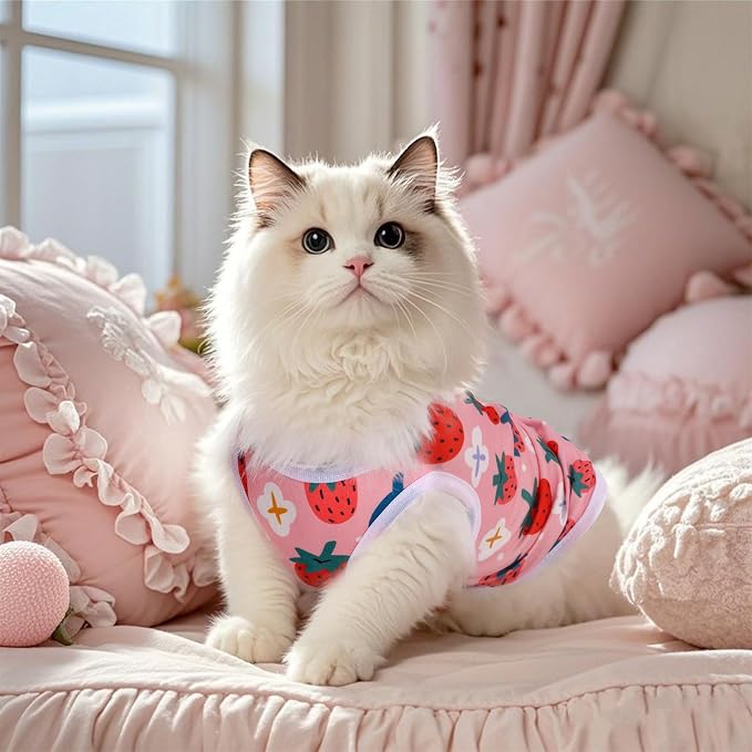 Pistha Dog Shirts Pet T-Shirt for Small Medium Dogs Cats(Strawberry2,S) | Cute Summer Dog Clothes Breathable Cool Soft Printed Puppy Shirt Sleeveless Vests for Pets Holiday