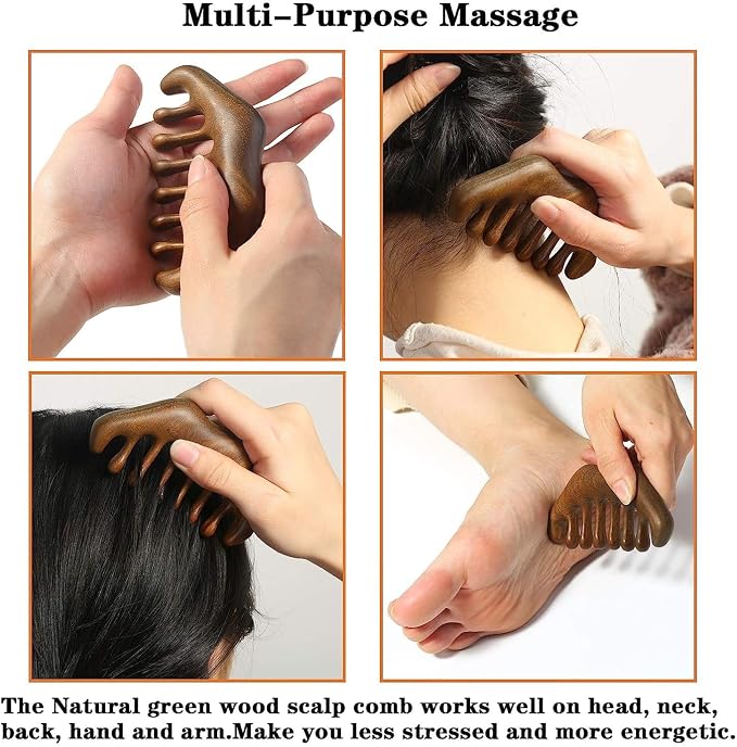 OULIGET Massage Wooden Comb,Wood Wide Tooth Hair Comb, Scraping Scalp Massage,Handheld No Static Head Tool for Scalp Massage, Detangling, and Daily Care,1 Pieces.
