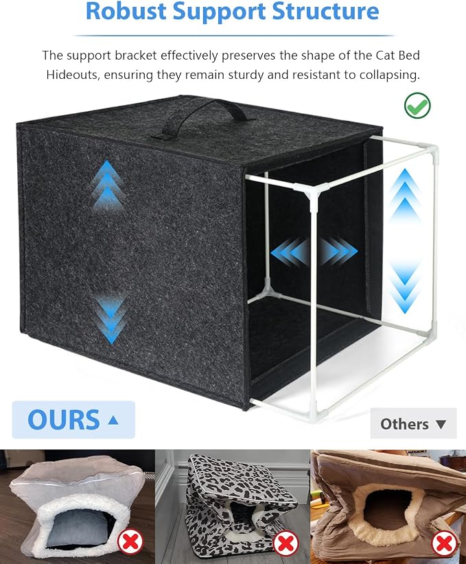Cat Cave - 13 Inches Large House Hideout for Indoor Cats, Felt Bed With Pillow Inside, Cube Box, Cubby Covered Bed, Hut