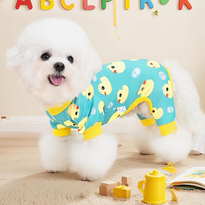 XPUDAC 2 Pack Dog Pajamas for Small Sized Dog, 4-Way Stretch Warm Pet Pjs Onesie Lightweight Soft Jammies Pet Clothes Boy Girl Duck Pig Print, M