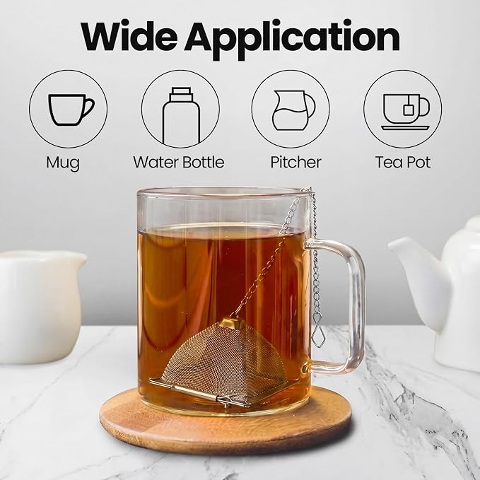 Zopeal 9 Pcs Tea Infuser Stainless Steel Strainer with Extended Chain Hook and Saucer Loose Leaf Steeper Fine Mesh Ball Tea Filter for Brew Spices Seasonings Fits Cup Mug Bottle (Pyramid)