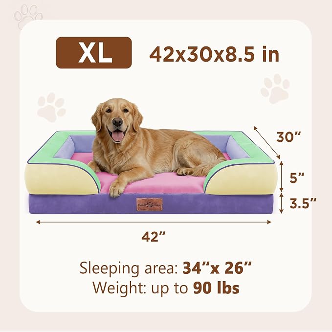 Comfort Expression Orthopedic Dog Bed for Extra Large Dogs with Bolster | Waterproof Dog Couch Bed with Washable Cover & Non-Slip Bottom, Supportive Egg Crate Foam XL Pet Bed, 42x30 Inch