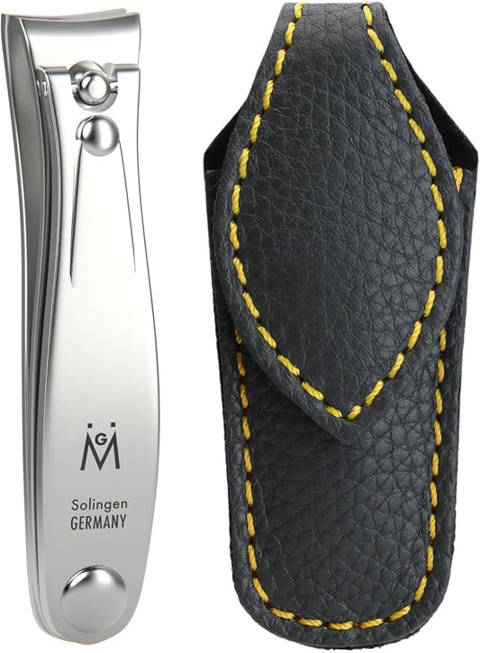 GERMANIKURE Professional Large Nail Clipper (8 cm) - FINOX Surgical Stainless Steel Manicure and Pedicure Tools in Leather Case- Ethically Made in Solingen Germany - 4712 - Travel Size Nail Care