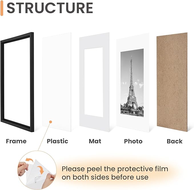 upsimples 11x14 Picture Frame, Gallery Wall Frames Set of 5, Black | Photo Frame Collage Wall Decor, 11 x 14 Frame, 8x10 Frame with Mat for Family, Baby, Hallway, Diamond, Christmas