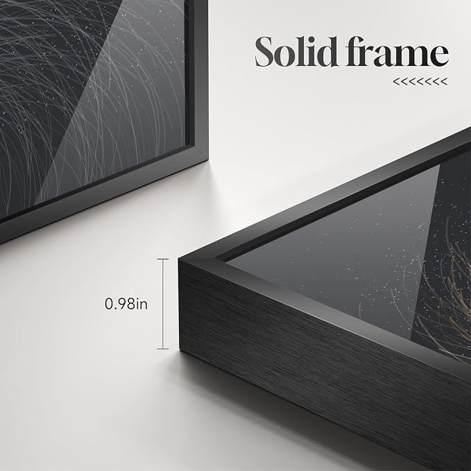Large Framed Black and Gold Modern Luxury Abstract Wall Art for Living Room, 3 Piece Brights Prints Paintings Artwork for Walls, Sparkle Pictures for Entryway Dining Bedroom Wall Decor 24x36 In