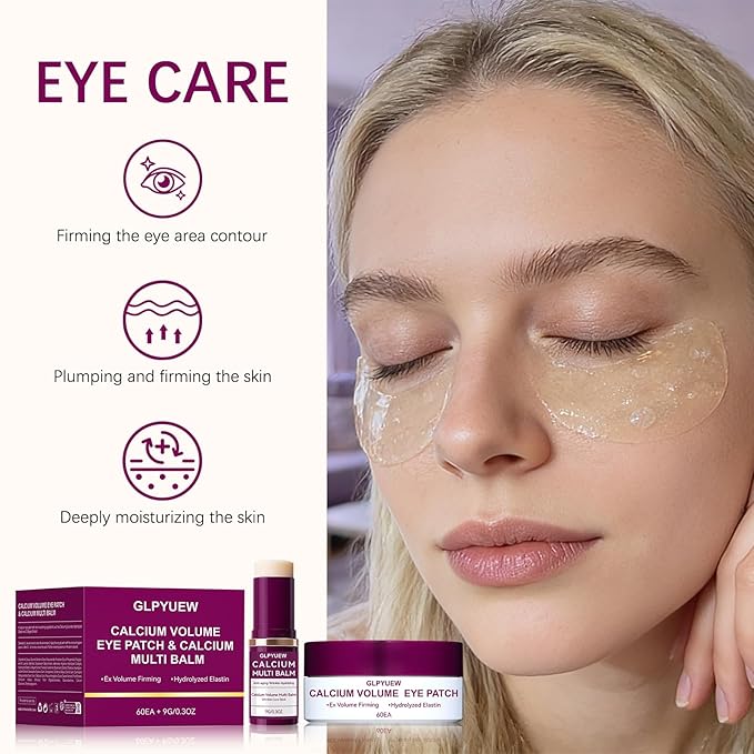 Calcium Multi Balm Stick & 60 Hydrogel Under Eye Patches (30 Pairs),Dual-Effect Eye Care Set for Deep Hydration & Smoothing Fine Lines,Gentle,Skin-Friendly (Pack of 1)