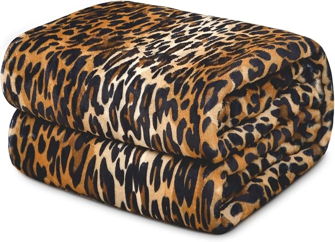 Leopard Print Blanket Fleece Throw for Bed Sofa Travel and Camping, Soft Cozy Fluffy Plush Blanket for All Seasons, Cheetah Print Throw for Birthday Gifts 40"x60"