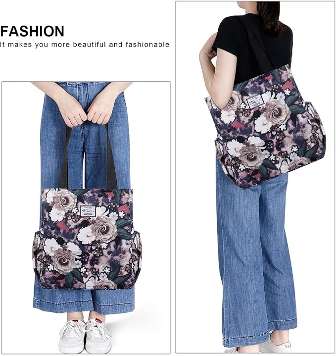 KAMO Floral Tote Bag - Waterproof Lightweight Handbags Travel Shoulder Bag for Hiking Yoga Gym Swimming Travel Beach