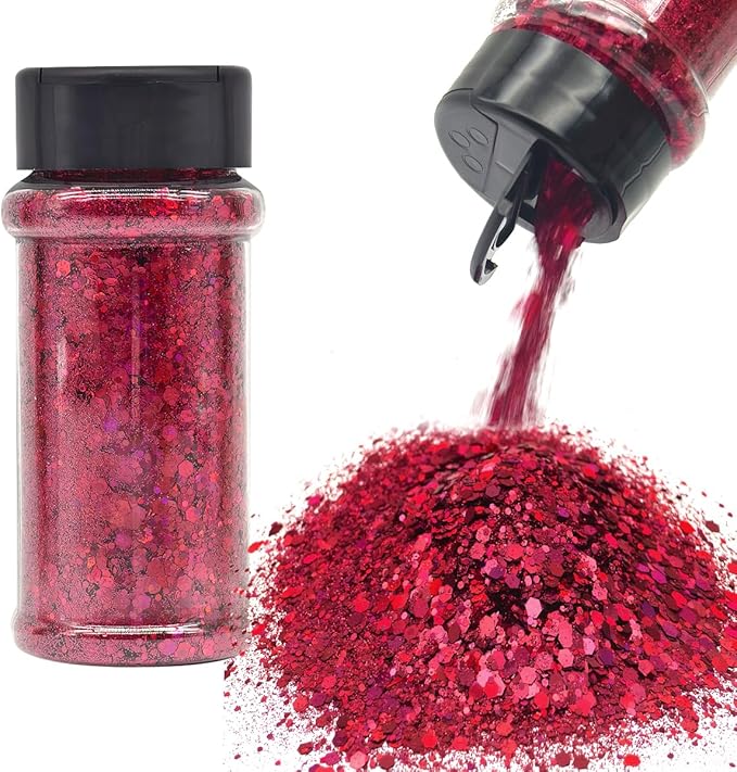 Rose Pink - Craft Glitter - 2oz Glitter Shaker Bright Colorful Holographic Mix Chunky Body Glitter Bulk Wholesale 24 Colors in Shaker Cosmetic Glitter EBLB912