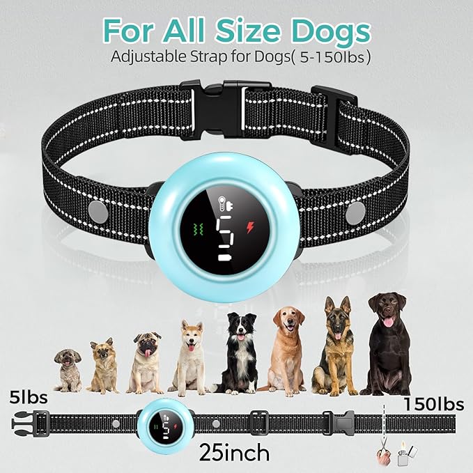550 Yard Auto Anti-bark Remote Dog Training Shock Collar, Sky Blue/Torquoise