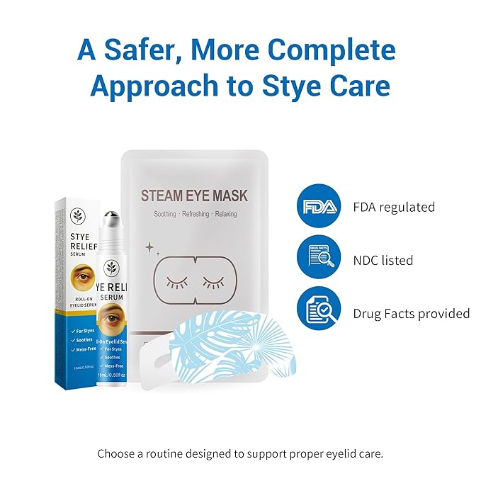 Stye Eye Treatment Kit, Stye Relief Rollerball Serum and Eye Patches for Styes, Chalazions and Blepharitis Treatment for Eyelids, Stye Eye Compress, Clear Eyes Redness Relief, Sleep Eye Mask