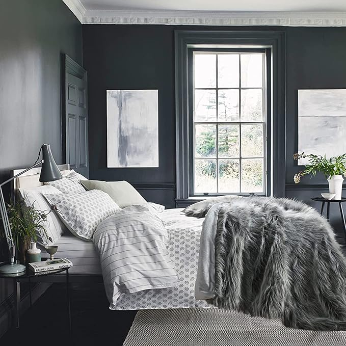 Luxury Faux Fur Blanket Queen Size, Ultra Big Grey and Black High Pile Mixed Faux Fur Throw, Oversized Super Warm, Fuzzy, Elegant, Fluffy Decoration Throw Blanket for Sofa, Couch and Bed, 90''x 90"