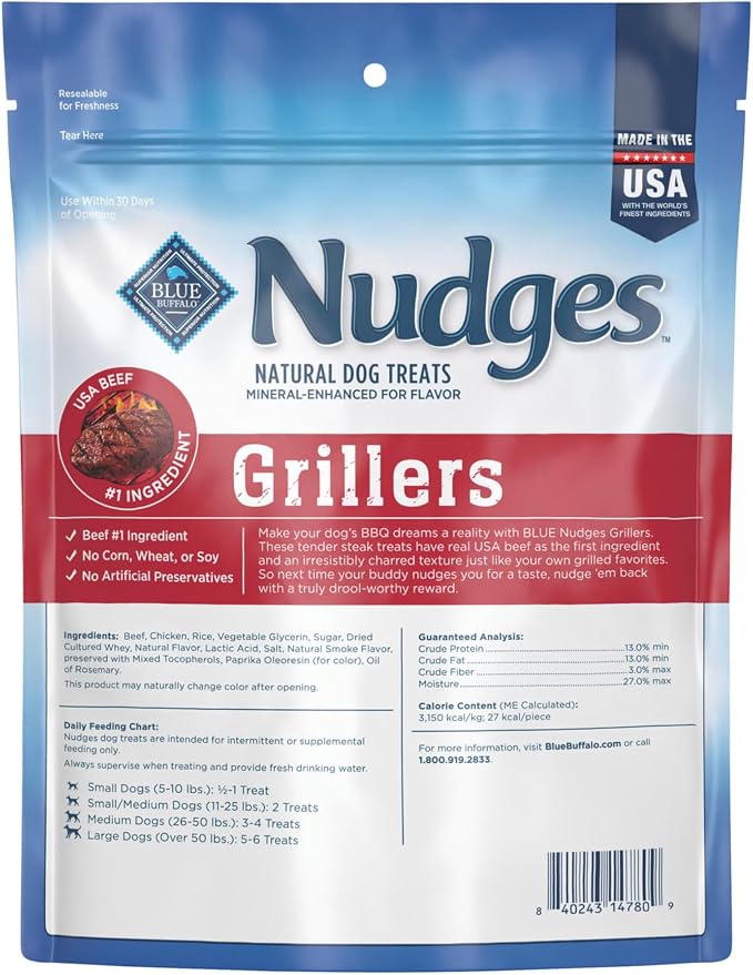 Blue Buffalo Nudges Grillers Natural Dog Treats, Steak, 10oz (Pack of 6)
