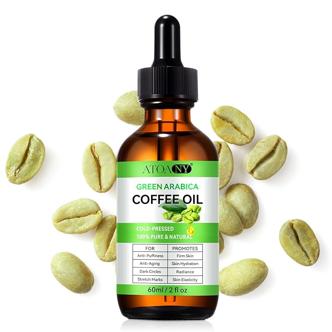 Green Coffee Bean Oil, Organic Green Coffee Oil for Cellulite, Skin, Face, Body & Hair - Reduces Puffiness, Dark Circles, Stretch Marks, Skin Tightening, Cold-Pressed (2 Fl Oz (Pack of 1))