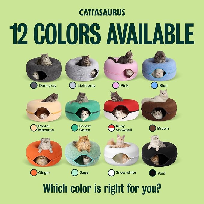 Peekaboo Cat Cave Donut for Multiple & Large Cats up to 30-45 lbs, 3-in-1 Self Warming Cat Bed, Tunnel & Scratcher for Indoor Cats, Washable & Detachable Small Dog Bed (Pink, Large)