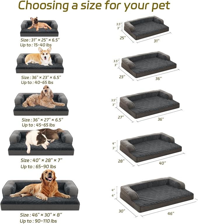 Orthopedic Dog Beds for Large Dogs, Waterproof Memory Foam Large Pet Bed with Sides, Non-Slip Bottom and Egg-Crate Foam Dog Couch Bed with Washable Removable Cover, Gray
