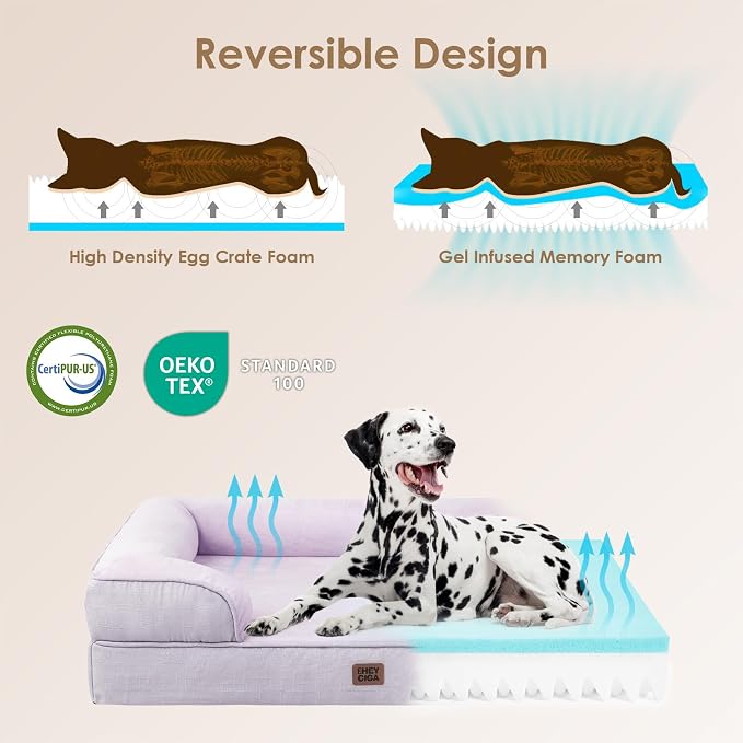 EHEYCIGA Orthopedic Dog Bed Medium Size Dog, Waterproof Washable Pet Beds | Non-Slip Bottom and Egg-Crate Memory Foam Dog Couch Bed with Washable Removable Cover, Lilac