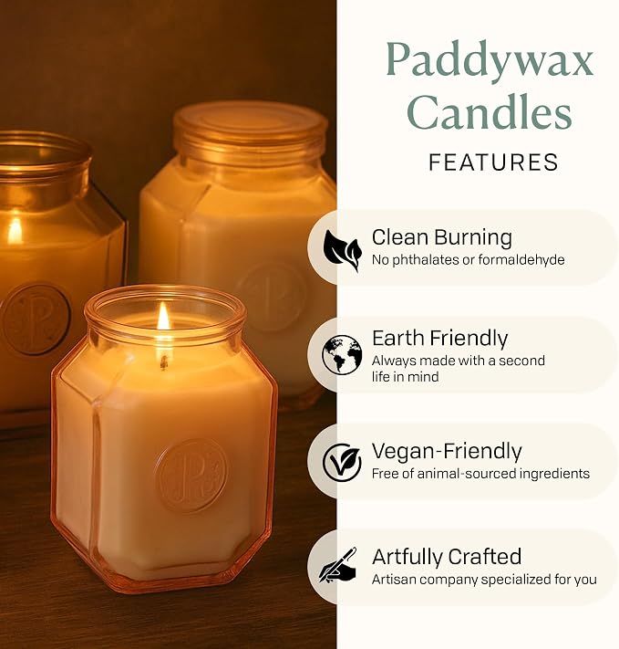 Paddywax Botanica Scented Candle with Lid in Reusable Embossed Glass Jar, Clean-Burn Soy Candle with Approx. 56 Hour Burn Time, Wild Neroli, 8 oz