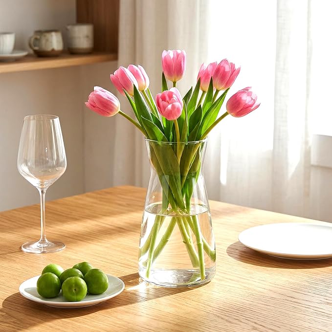 8 inch Glass Flower Vases for Flower 2 Pack,Clear Glass Vases | Vases for Centerpieces Table,Flower Bouquet Decoration,Wedding Decor Gift,Birthday,Living Room,Office Decor