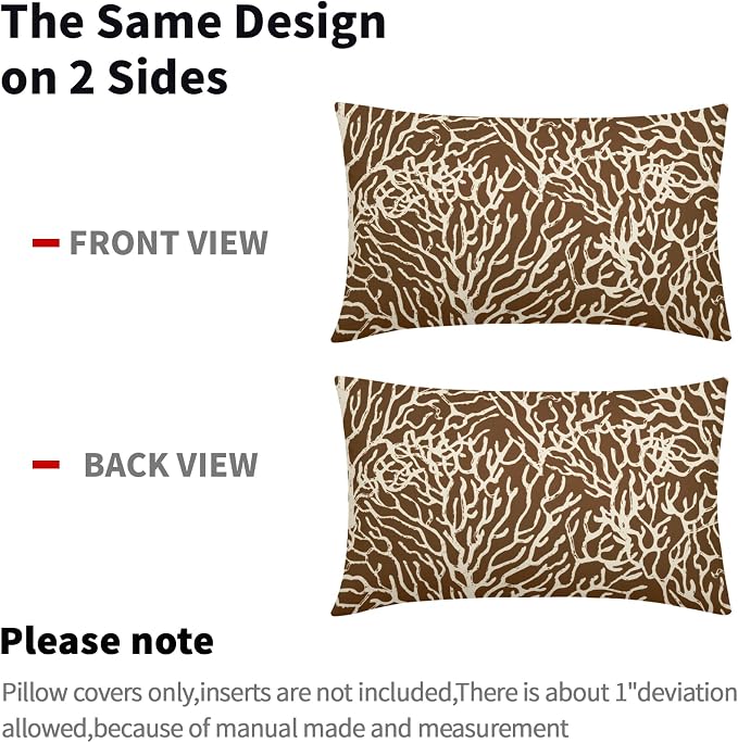 Nautical Coastal Coral Lumbar Pillow Covers 12x20 Inch Set of 2 Summer Ocean Beach Brown Decorative Pillow Cases Outdoor Linen Cushion Cover Farmhouse Decor for Bedroom Home Sofa Couch Bed