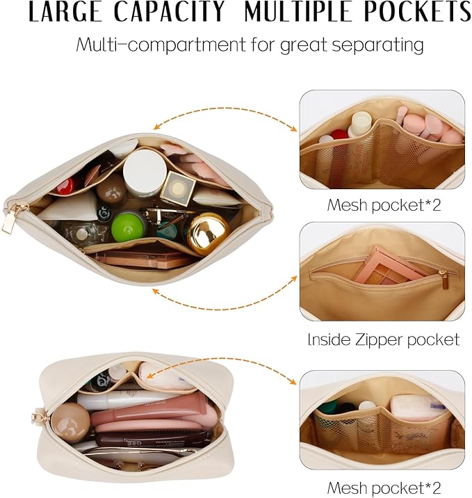Women Gifts | Initial Makeup Bag for Girl Personalized Gifts for Bridesmaid Friend PU Leather Cosmetic Travel Toiletry Bag(Beige,Z)