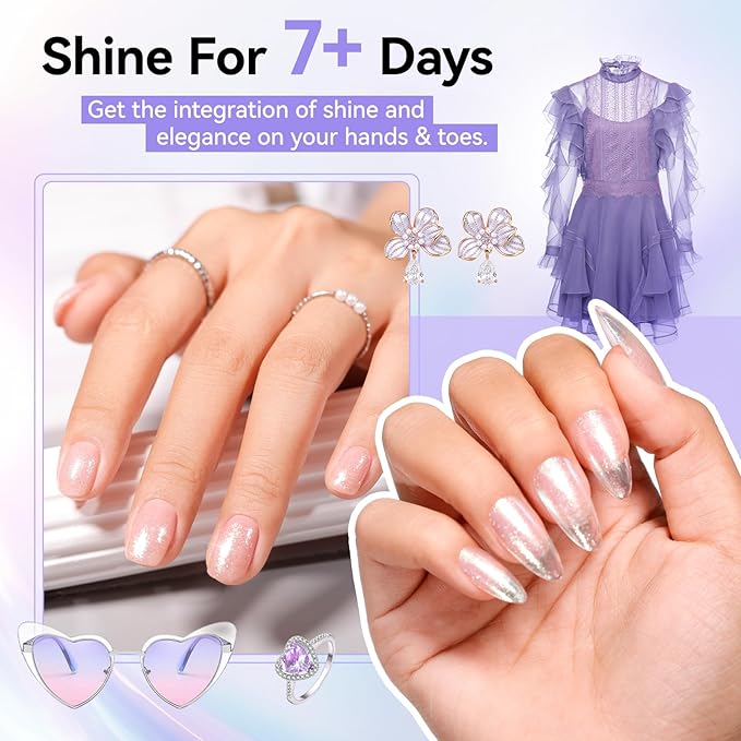 Glitter Nail Polish Sparkle Pearl, Chrome Quick Dry Nail Polish Non Gel, Rich in Castor Oil, Natural Lustrous Nail Art DIY Home Travel Long Lasting Shine DIY Manicure Gift for Women Girl