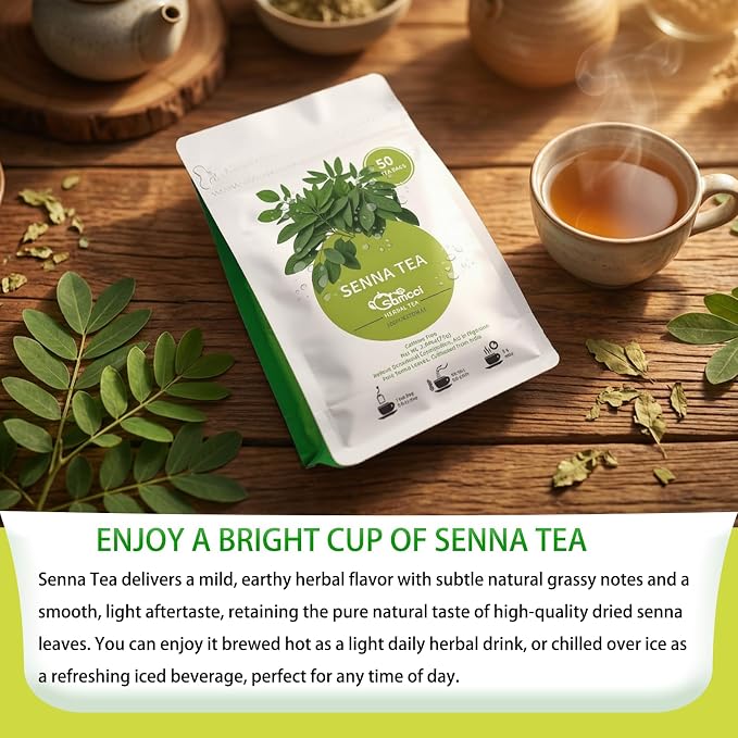 Samcci - Senna Tea, 50 Teabags, 1.5g/bag - Senna Leaf Tea for Constipation -Digestive - Poop for Promoting Digestion - Colon Cleanse -Non-GMO - Caffeine-free